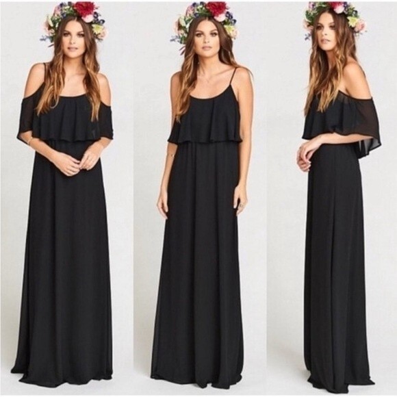 NWT Show Me Your Mumu Caitlin Ruffle Maxi Dress Black Chiffon Size XS - Picture 7 of 10
